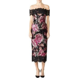 Marchesa Notte Pink Sequin Midi Dress